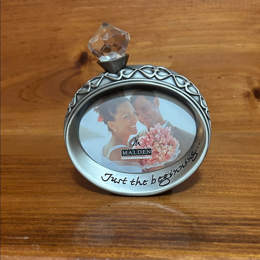 Malden Silver Oval Engagement Photo Frame with Crystal Accent